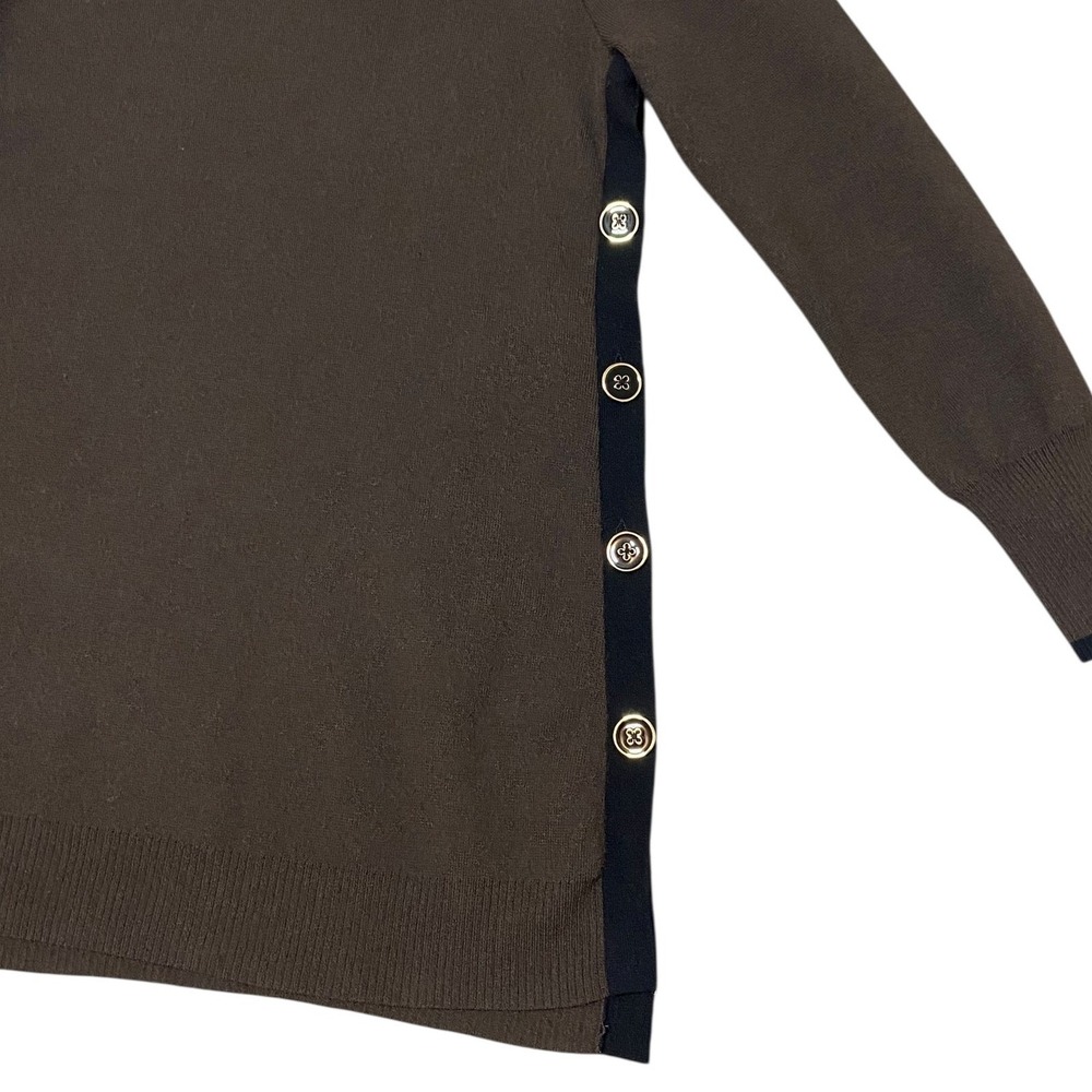 Chicos Brown Cashmere Blend Mock Neck Side Button Sweater Dress Size 1 Medium - Picture 10 of 10